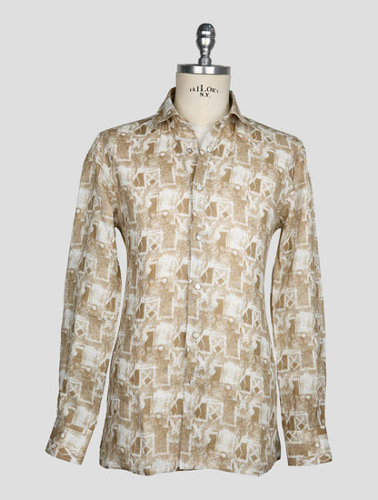 Kiton Beige White Linen Shirt