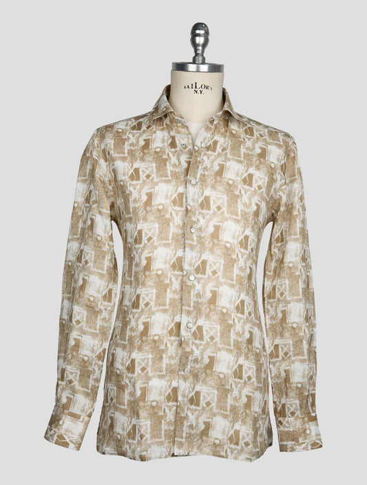 Kiton Beige White Linen Shirt