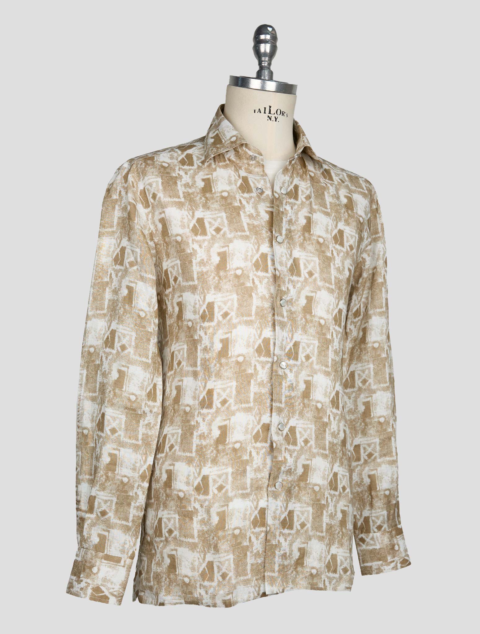 Kiton Beige White Linen Shirt