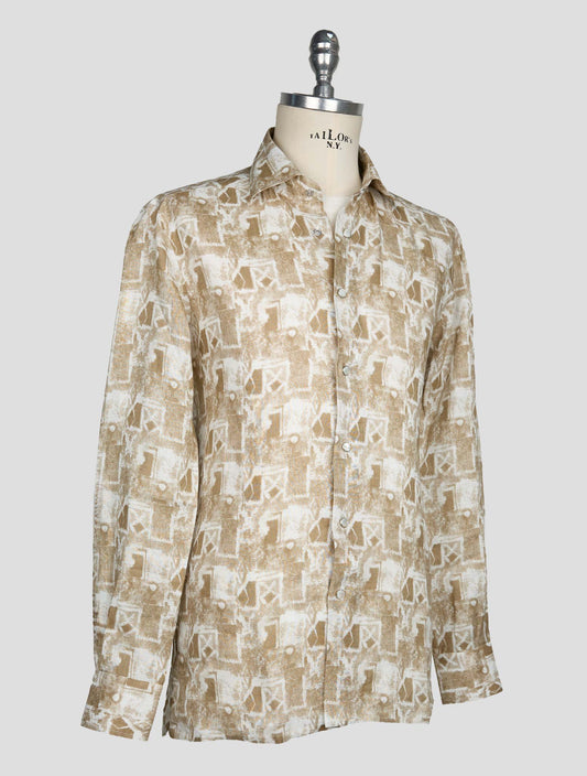 Kiton Beige White Linen Shirt