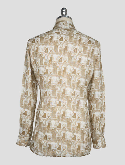 Kiton Beige White Linen Shirt
