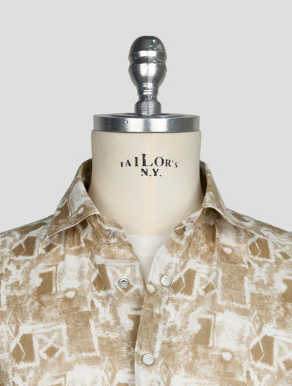 Kiton Beige White Linen Shirt