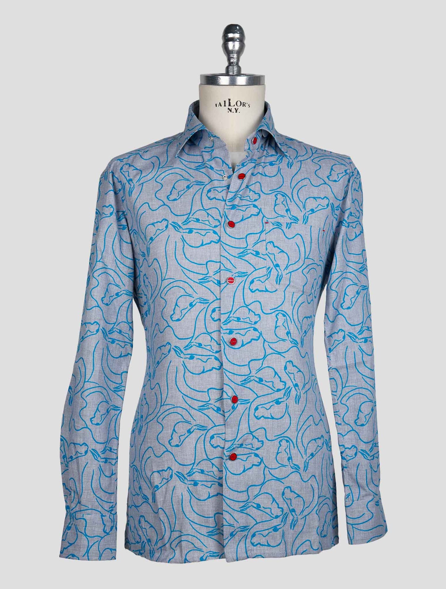 Kiton Gray Light Blue Cotton Shirt