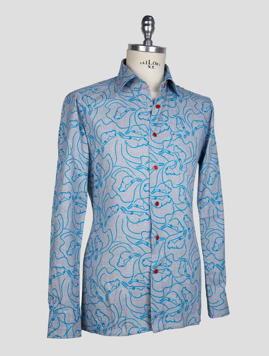Kiton Gray Light Blue Cotton Shirt