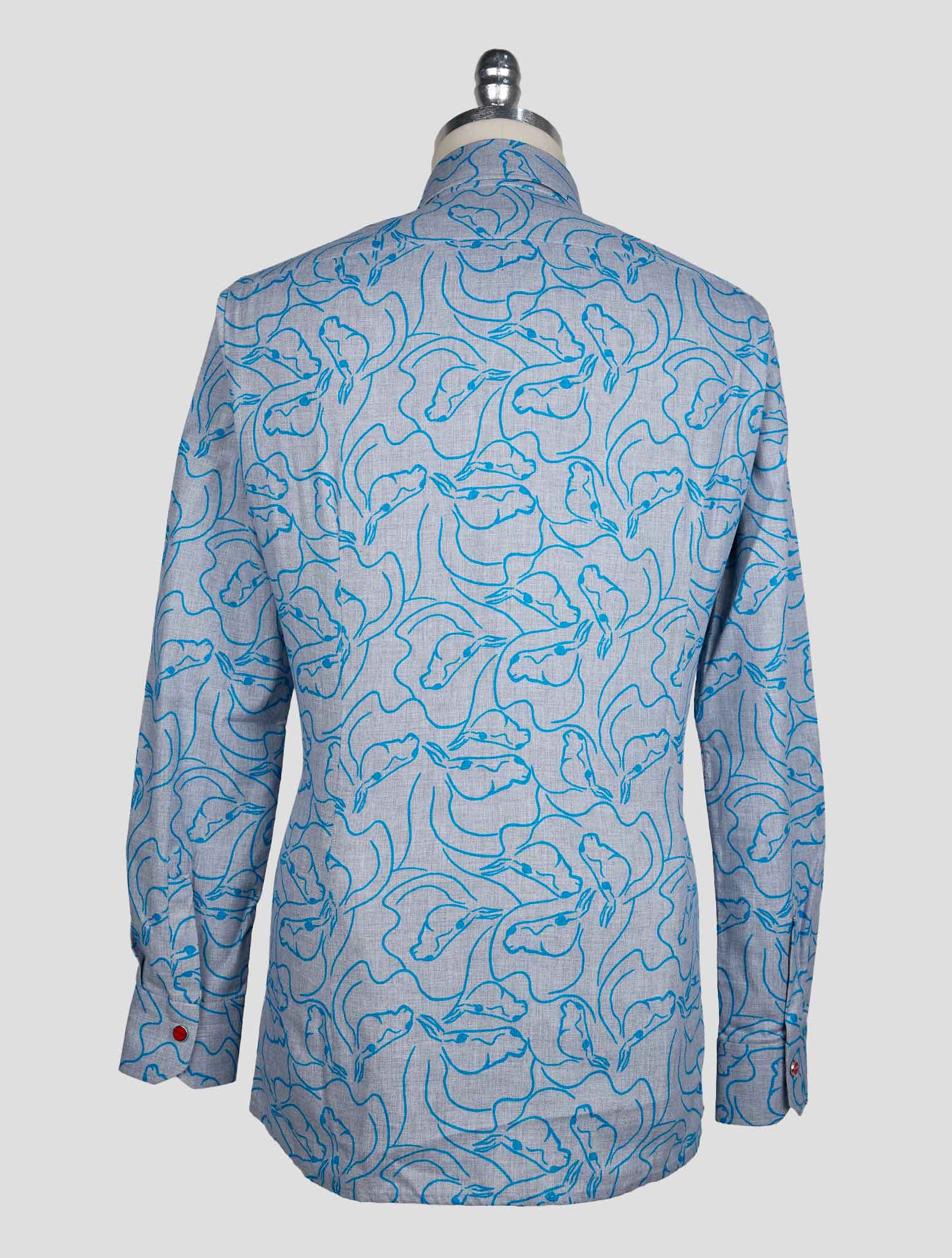 Kiton Gray Light Blue Cotton Shirt