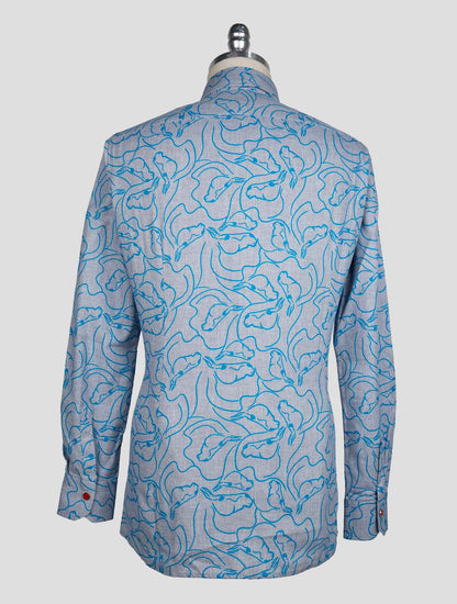 Kiton Gray Light Blue Cotton Shirt