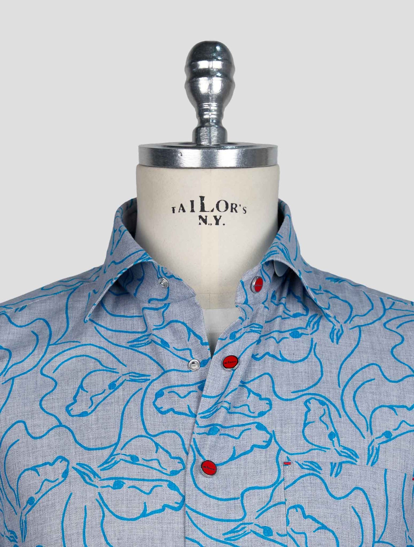 Kiton Gray Light Blue Cotton Shirt