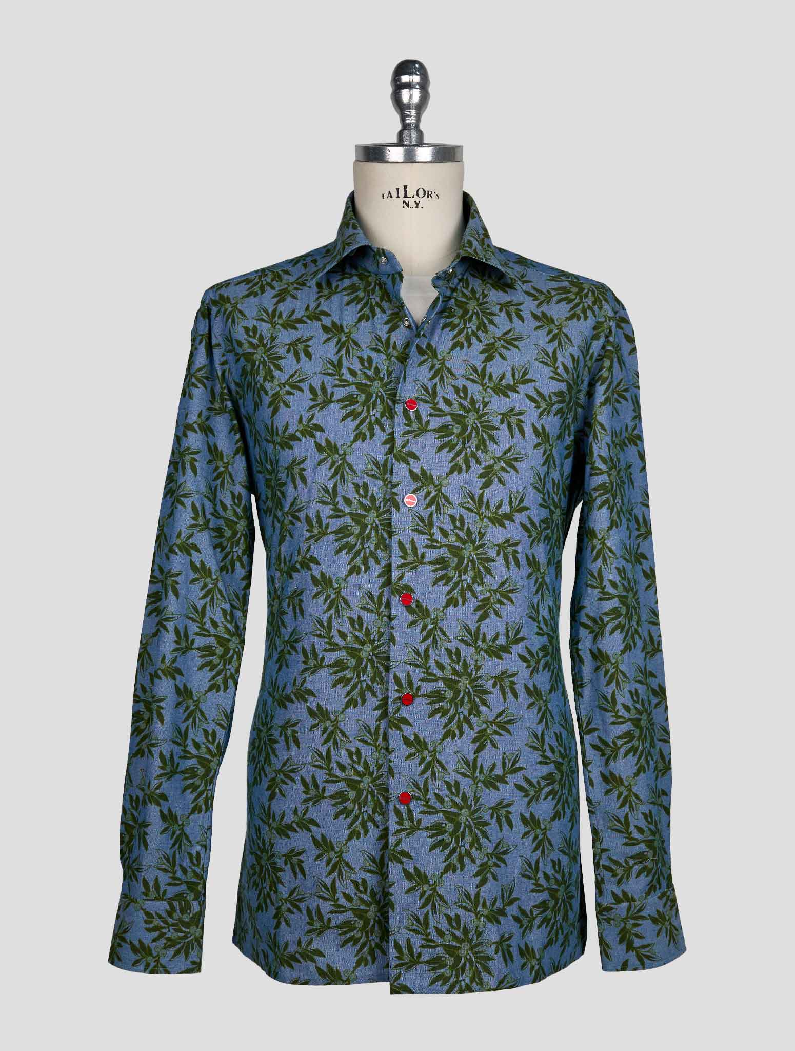 Kiton Light Blue Green Cotton Shirt