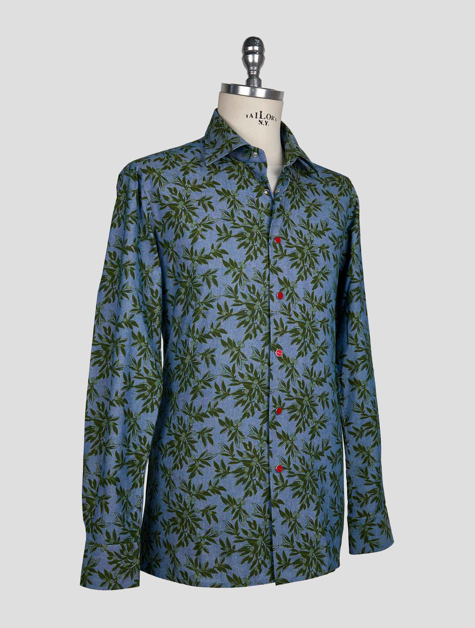 Kiton Light Blue Green Cotton Shirt