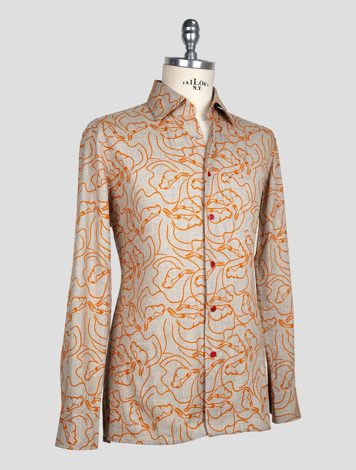 Kiton Gray Orange Cotton Shirt
