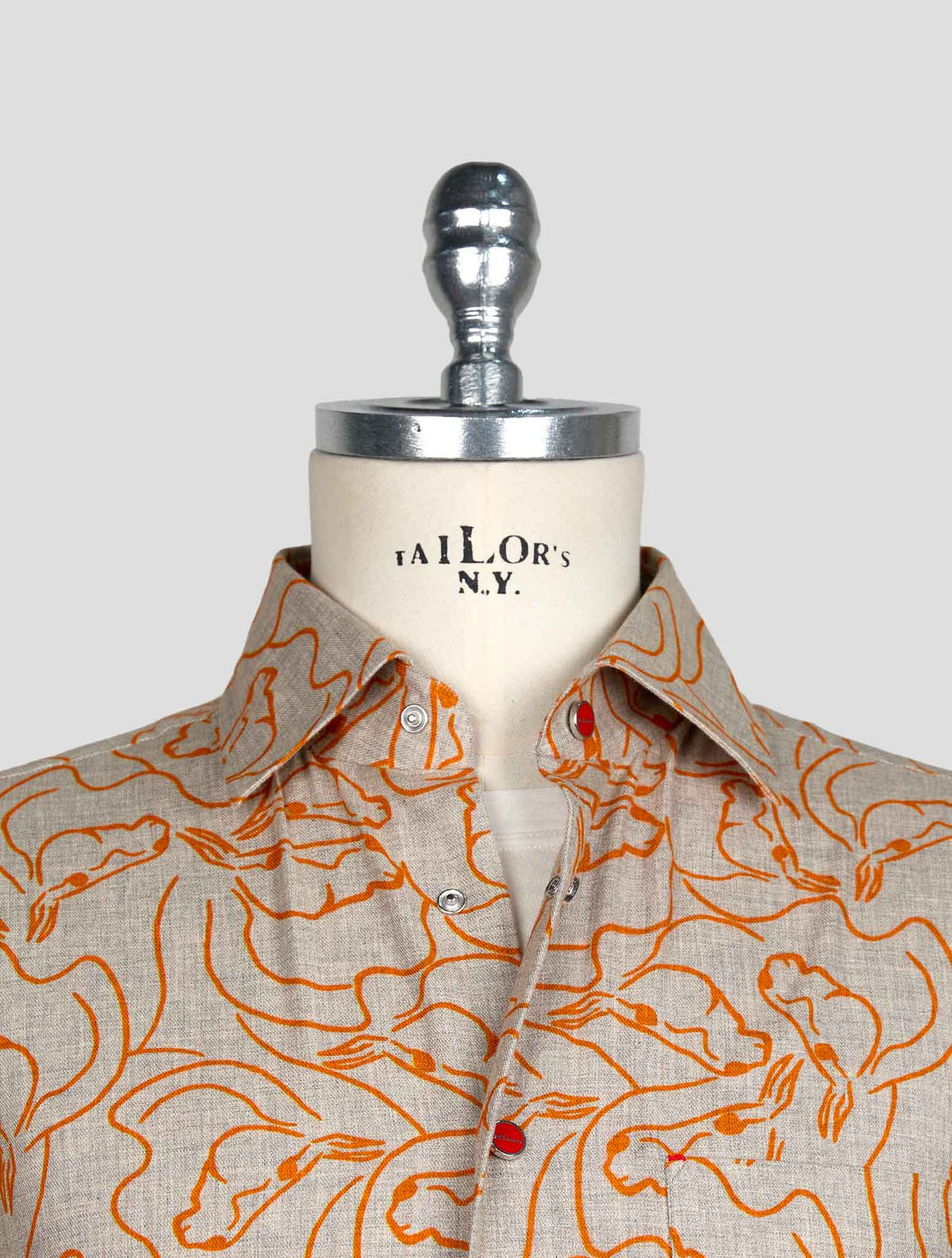 Kiton Gray Orange Cotton Shirt