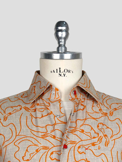 Kiton Gray Orange Cotton Shirt