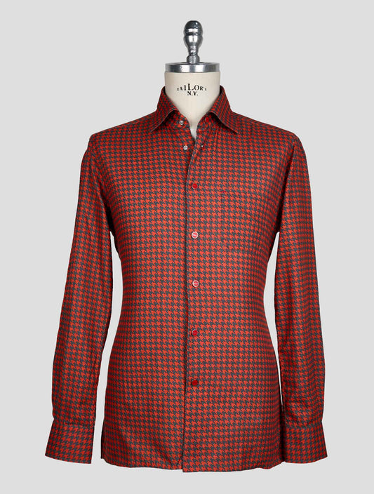 KITON GRAY ORANGE COTTON SHIRT