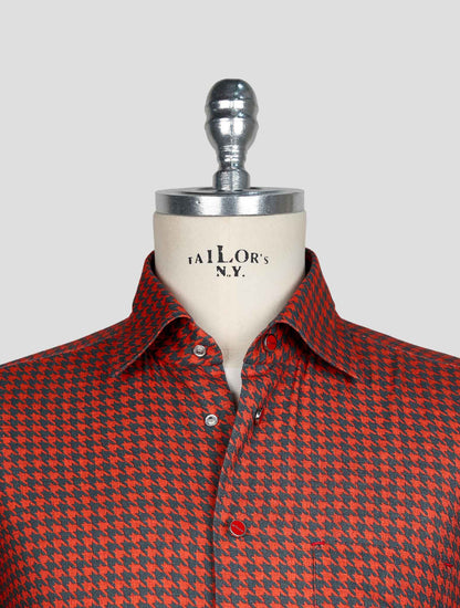 KITON GRAY ORANGE COTTON SHIRT