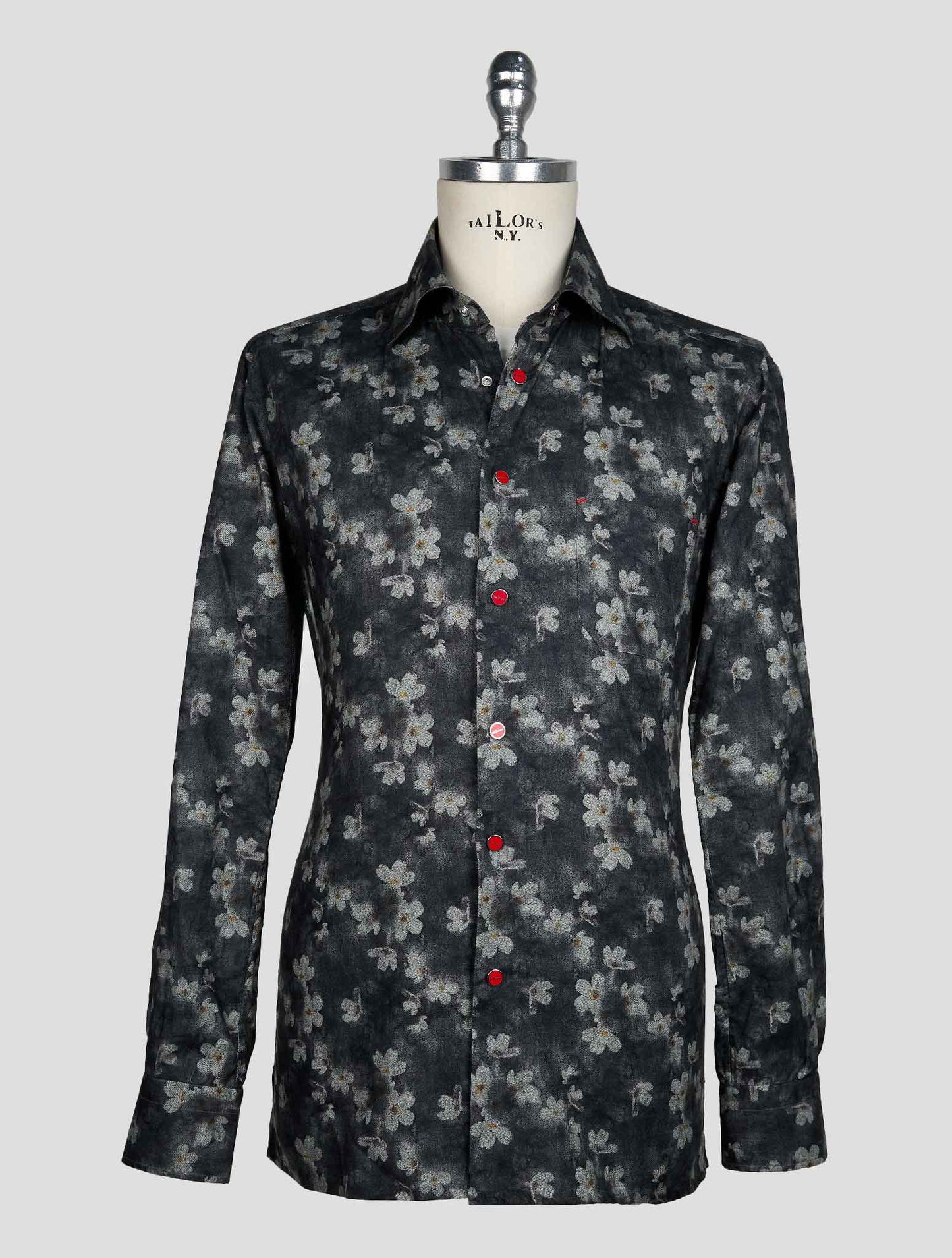 KITON GRAY WHITE COTTON SHIRT