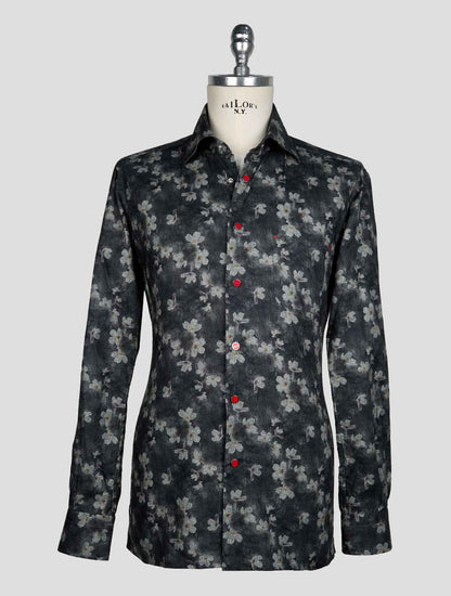 KITON GRAY WHITE COTTON SHIRT