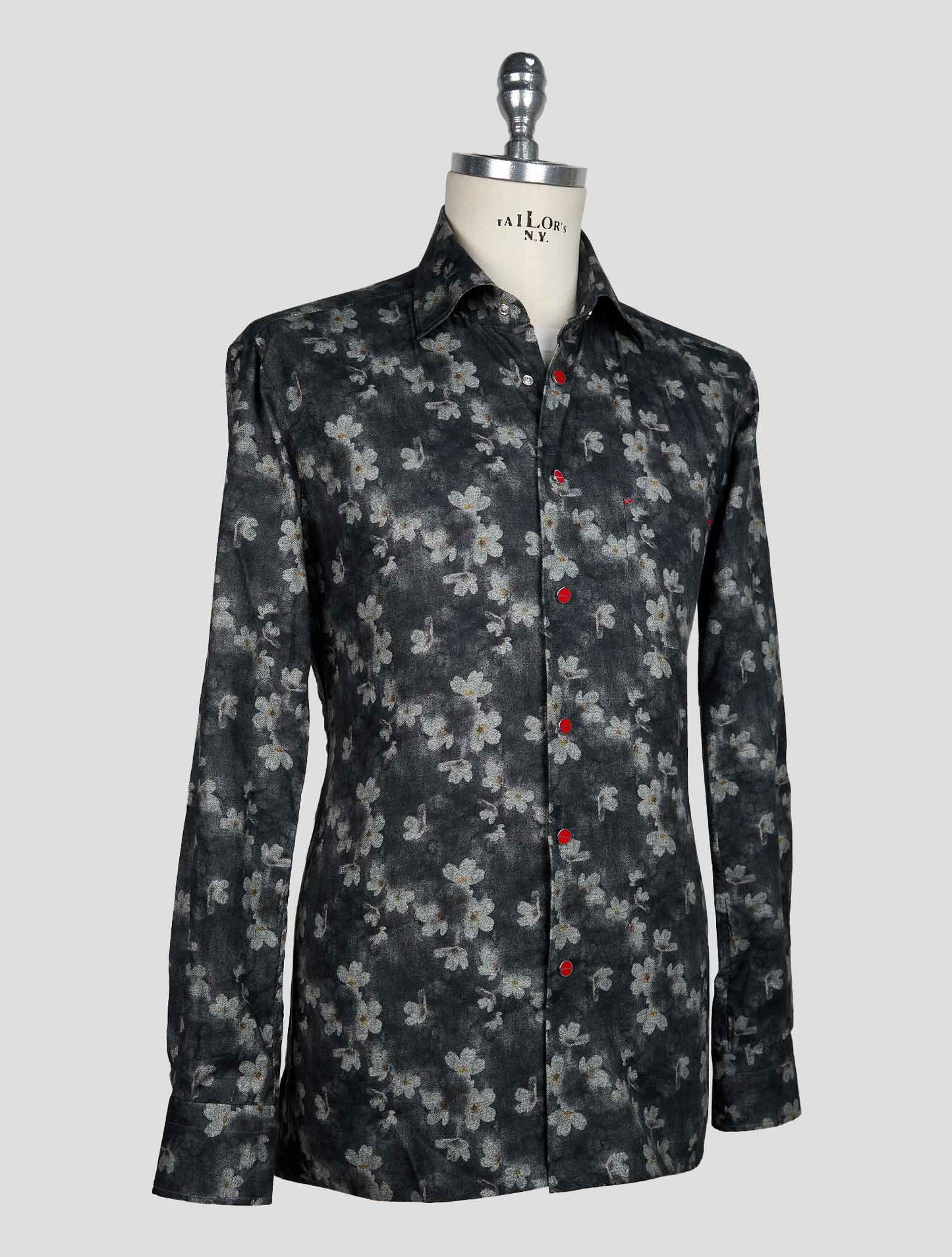 KITON GRAY WHITE COTTON SHIRT