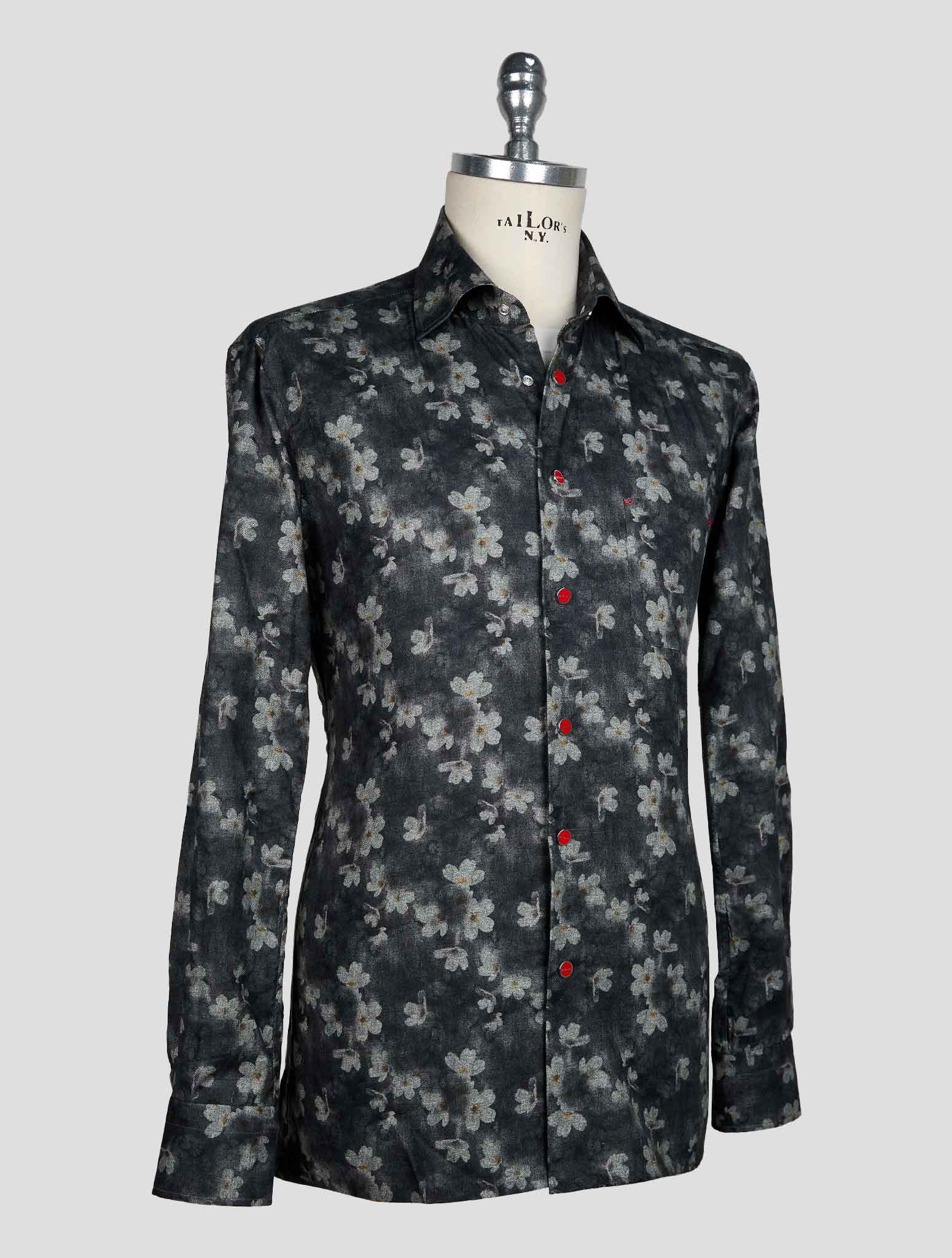 KITON GRAY WHITE COTTON SHIRT