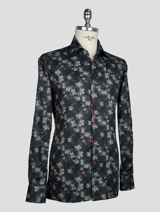 KITON GRAY WHITE COTTON SHIRT