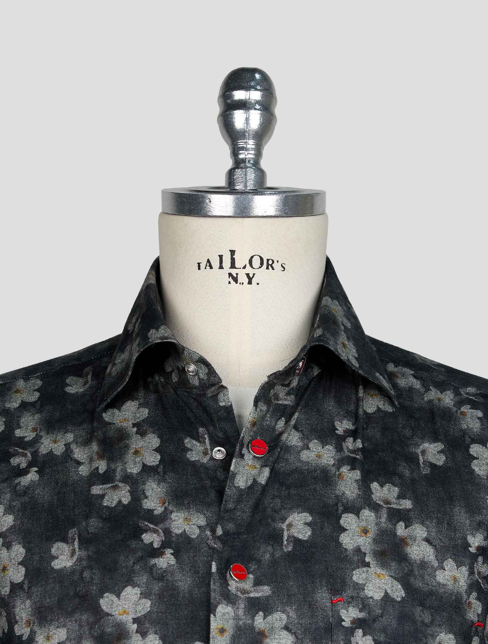 KITON GRAY WHITE COTTON SHIRT