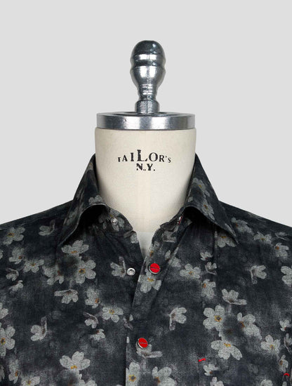 KITON GRAY WHITE COTTON SHIRT