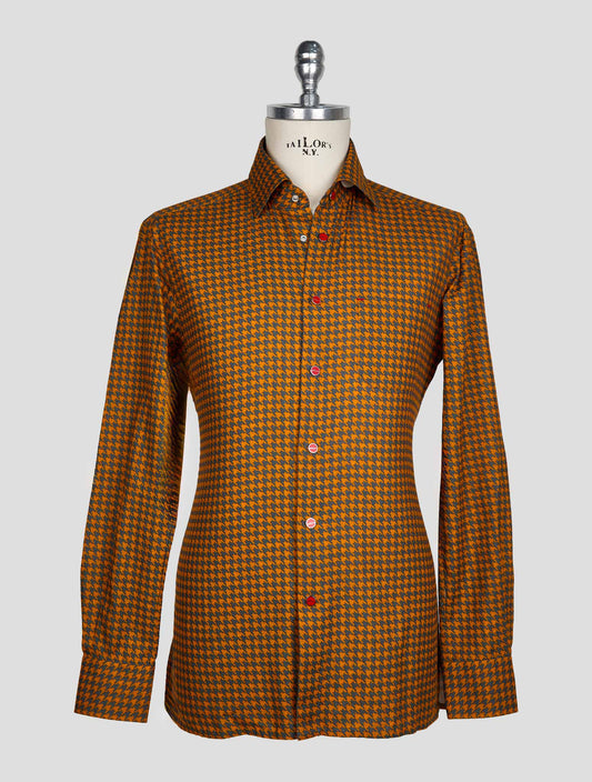 KITON DARK GRAY ORANGE COTTON SHIRT