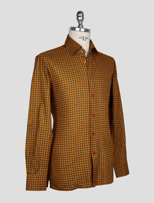 KITON DARK GRAY ORANGE COTTON SHIRT