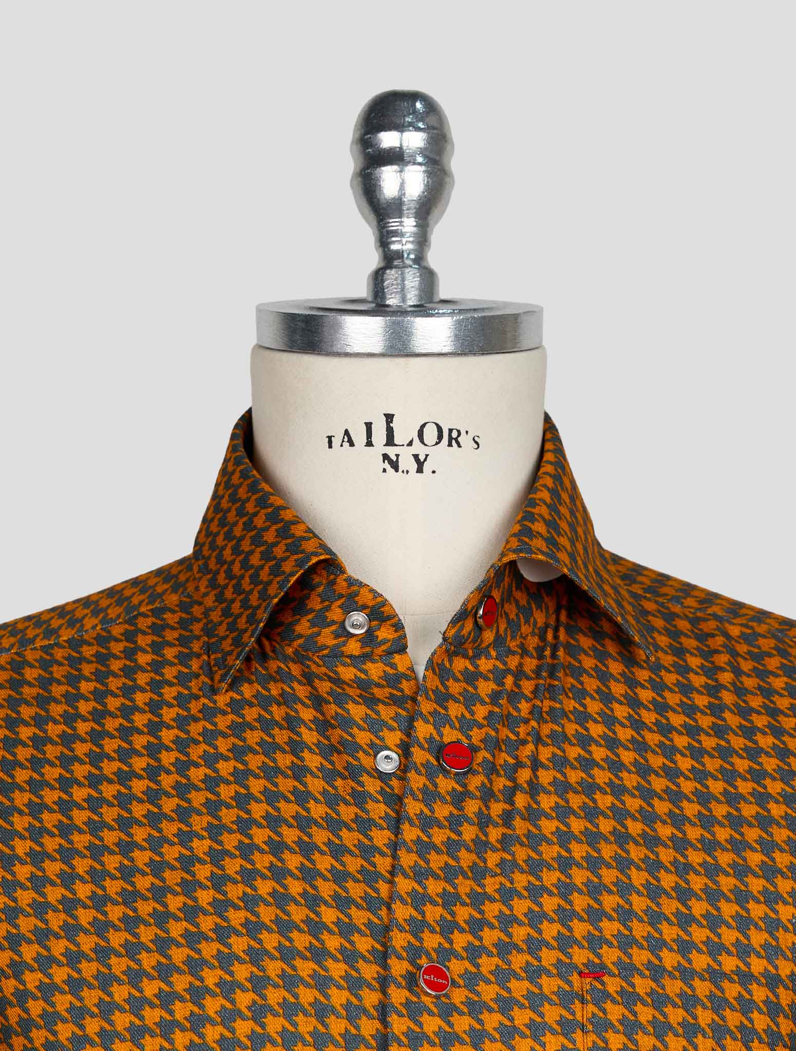 KITON DARK GRAY ORANGE COTTON SHIRT
