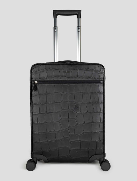 Kiton Black Leather Crocodile Trolley