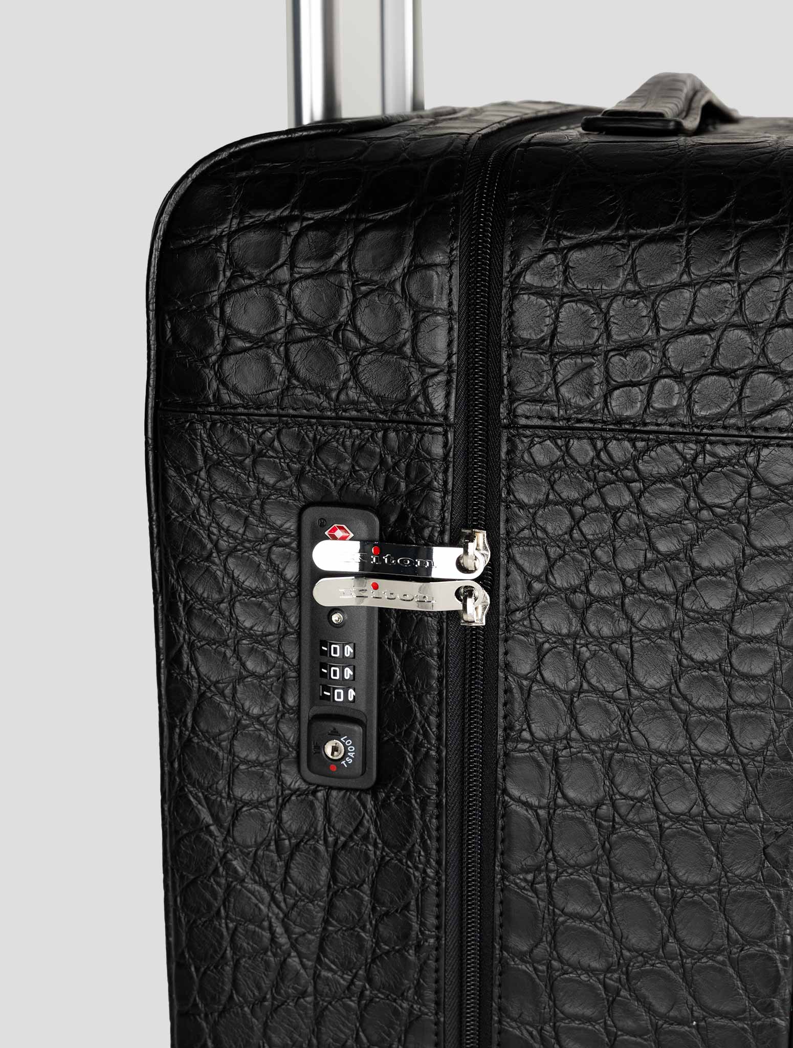 Kiton Black Leather Crocodile Trolley