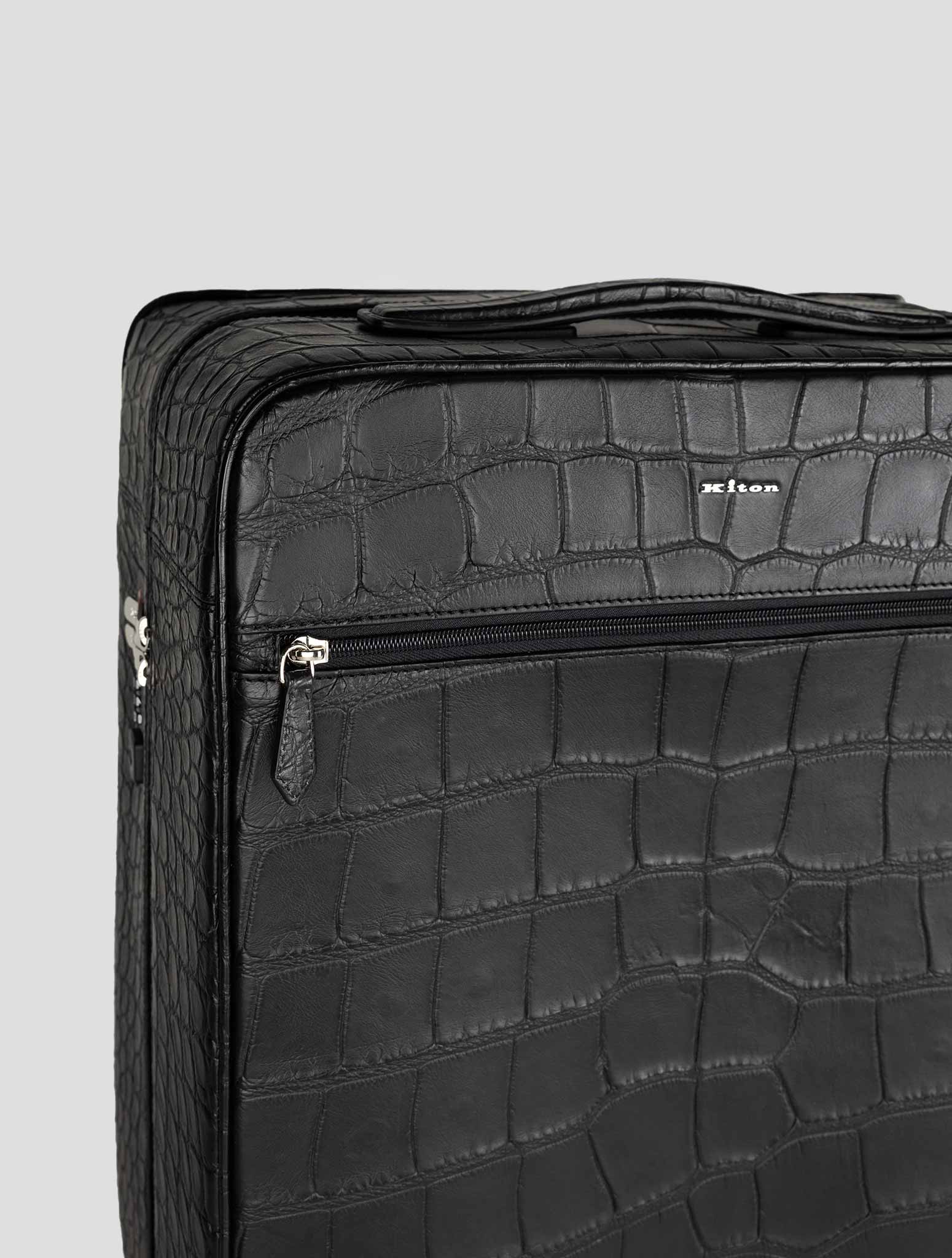 Kiton Black Leather Crocodile Trolley