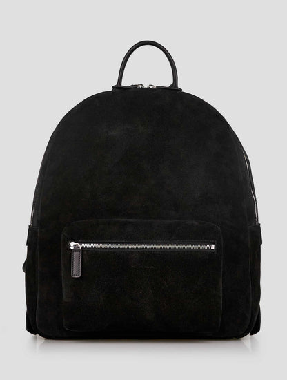Kiton Black Leather Suede Backpack