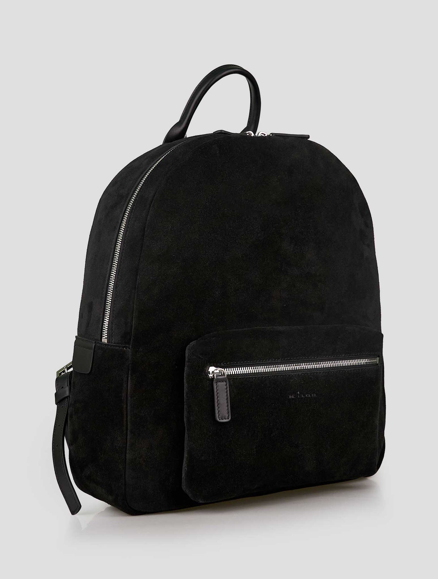 Kiton Black Leather Suede Backpack
