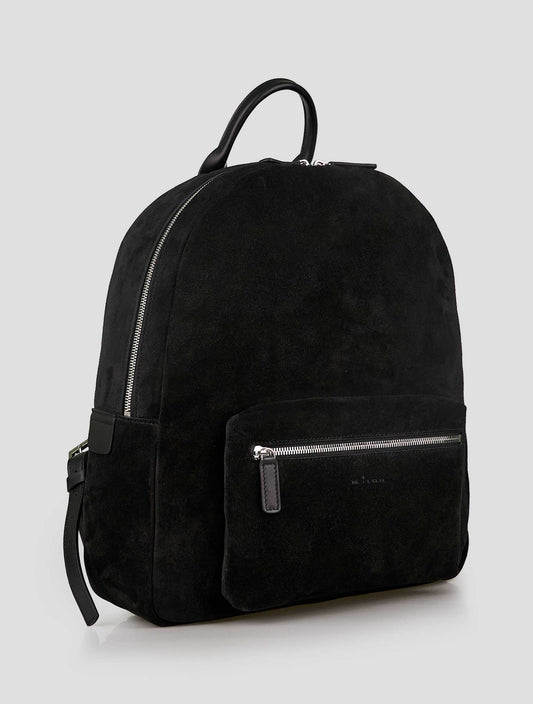 Kiton Black Leather Suede Backpack