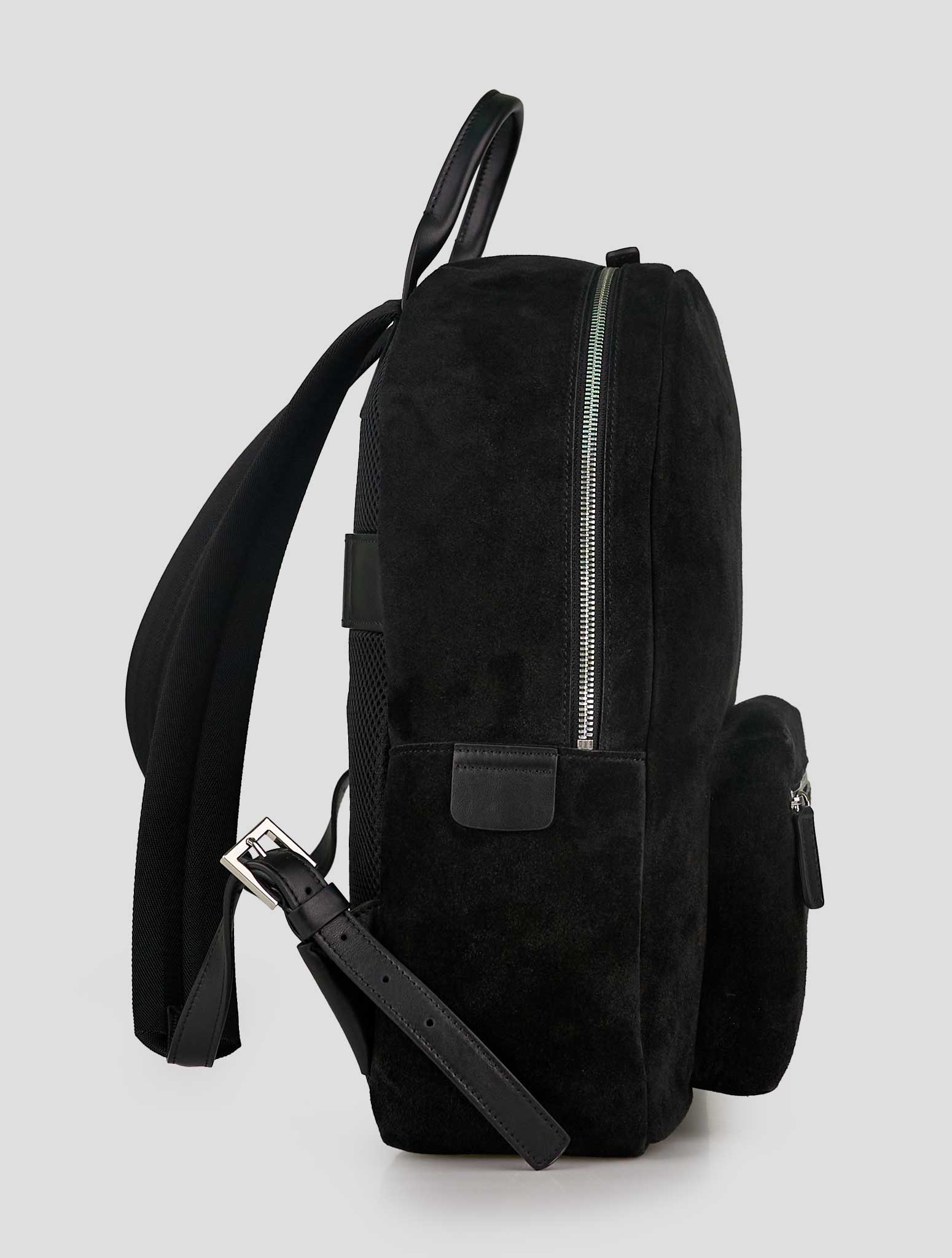 Kiton Black Leather Suede Backpack