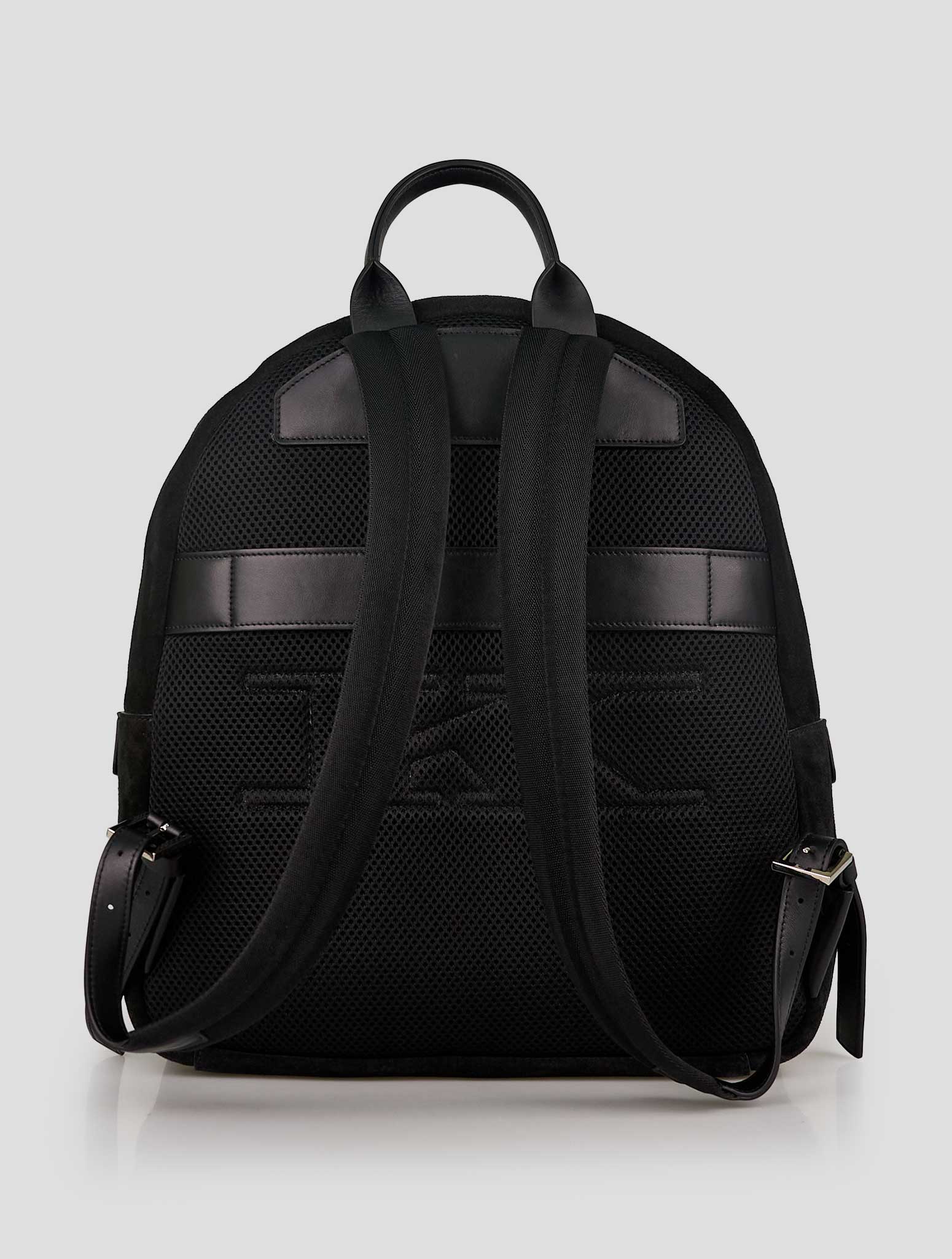 Kiton Black Leather Suede Backpack