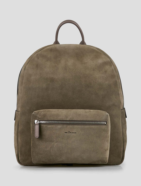 Kiton Beige Leather Suede Backpack