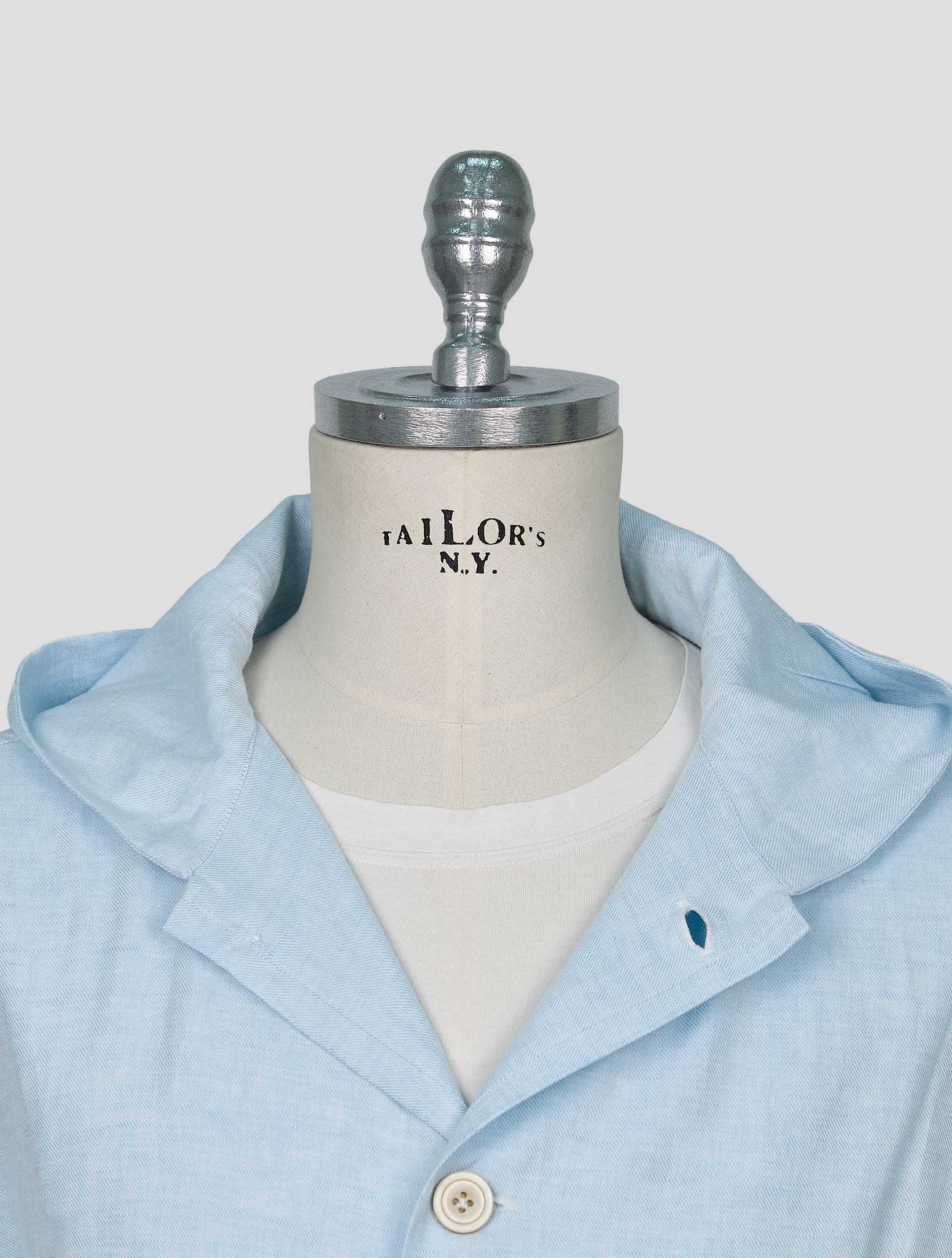 Kiton Light Blue Cotton Linen Hemp Overshirt Luca