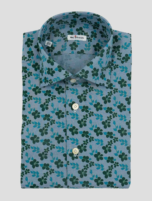 Kiton Light blue Green Cotton Shirt