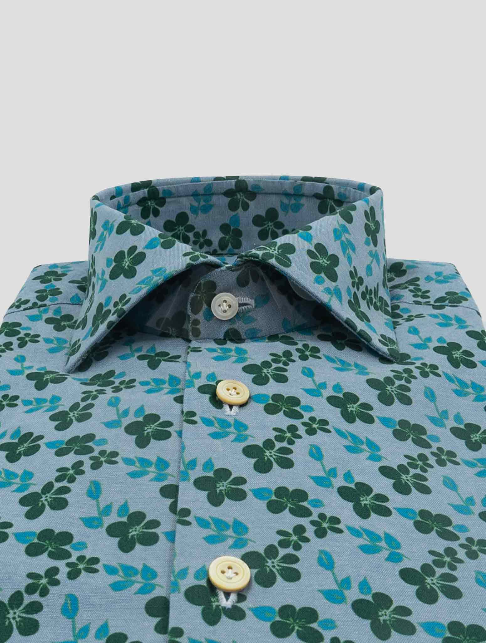 Kiton Light blue Green Cotton Shirt