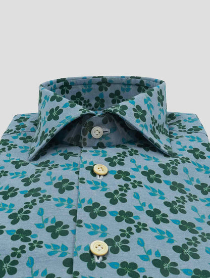 Kiton Light blue Green Cotton Shirt