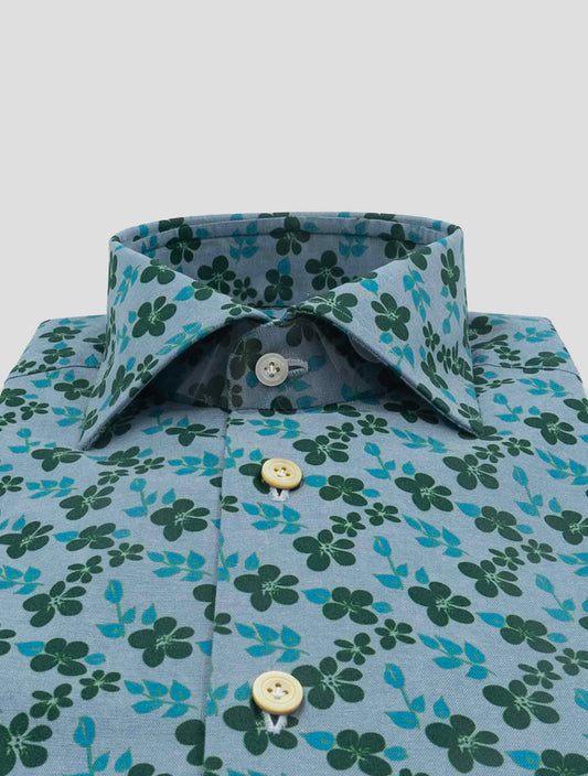 Kiton Light blue Green Cotton Shirt