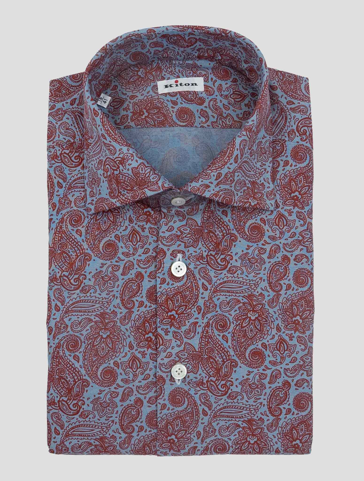 Kiton Light Blue Red Cotton Shirt