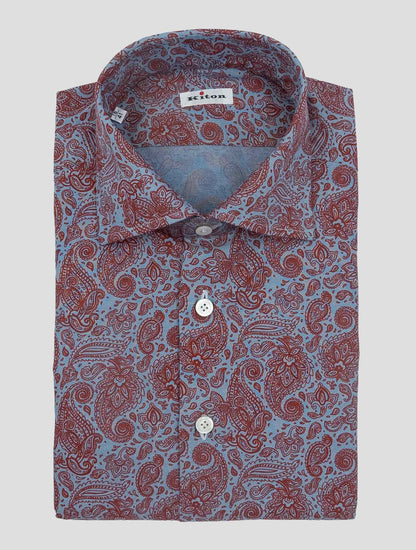 Kiton Light Blue Red Cotton Shirt