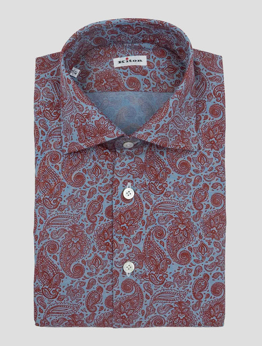 Kiton Light Blue Red Cotton Shirt