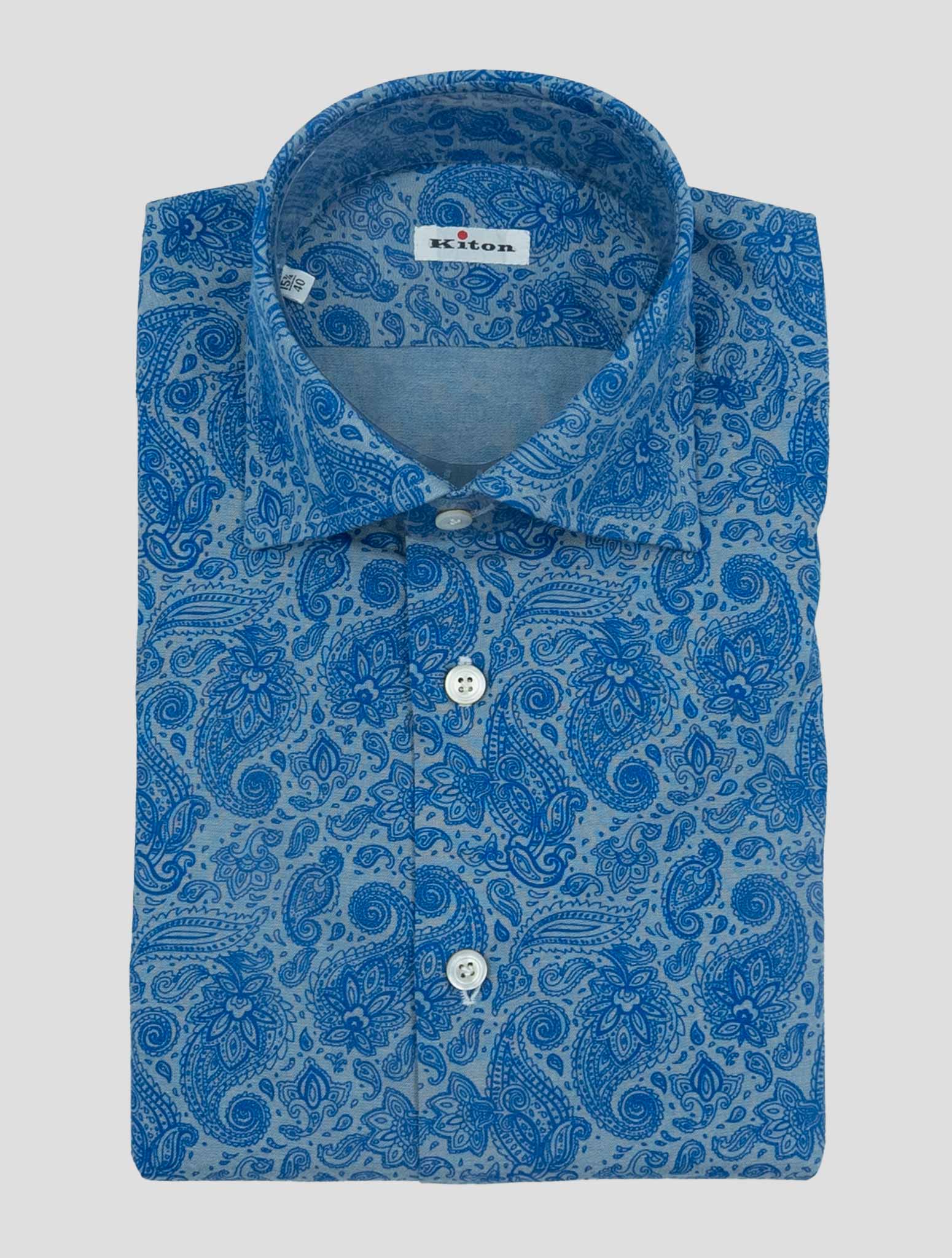 Kiton Blue Light Blue Cotton Shirt
