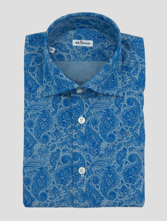 Kiton Blue Light Blue Cotton Shirt