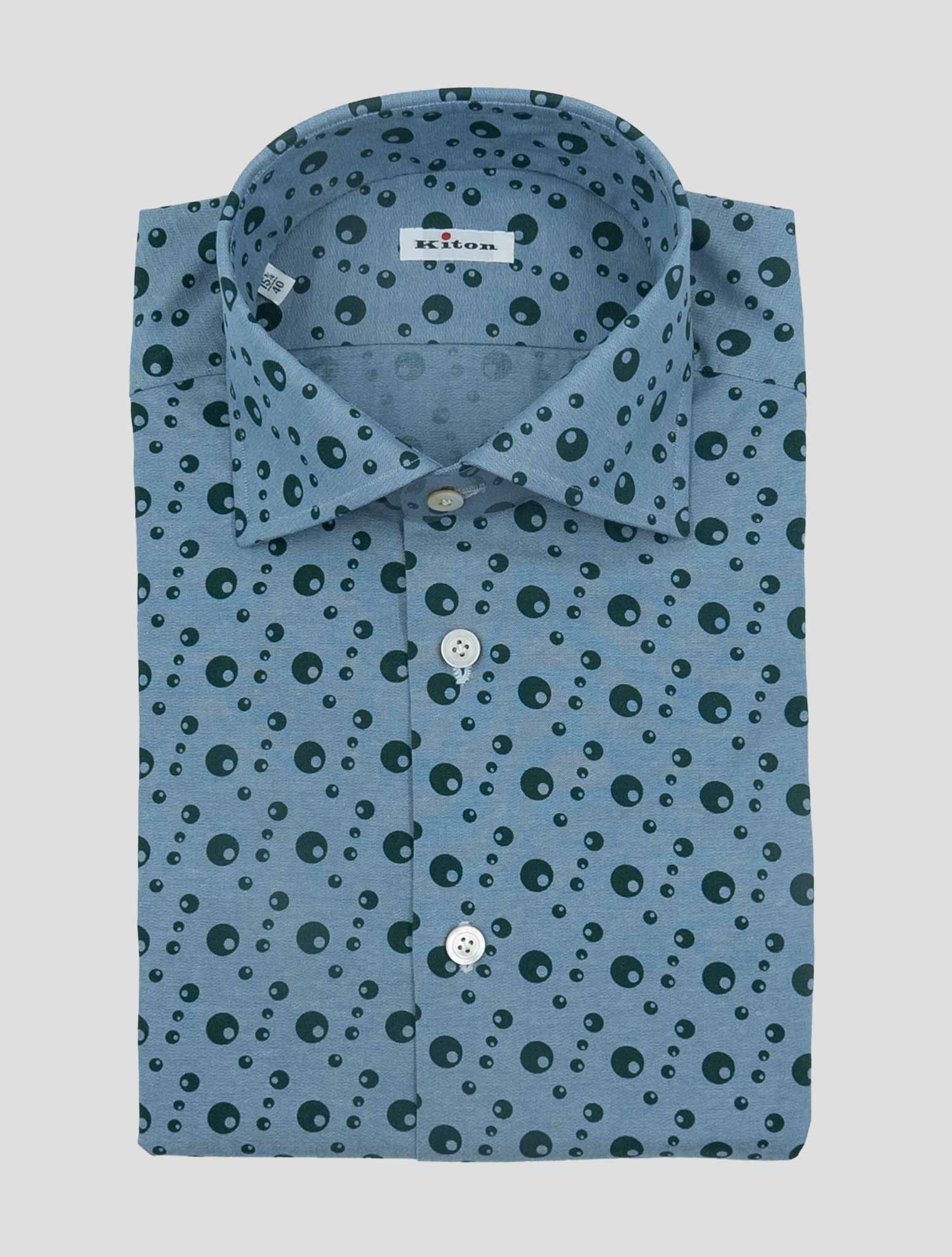 Kiton Light blue Green Cotton Shirt