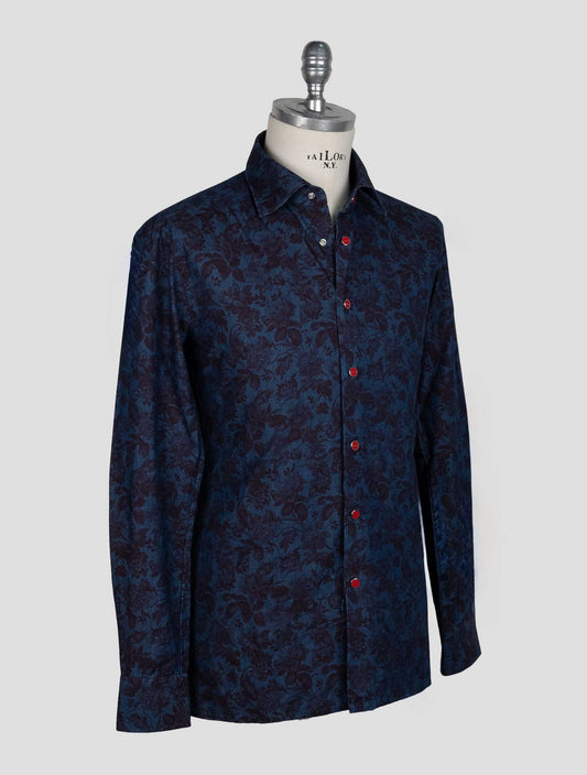 Kiton Blue Burgundy Cotton Shirt