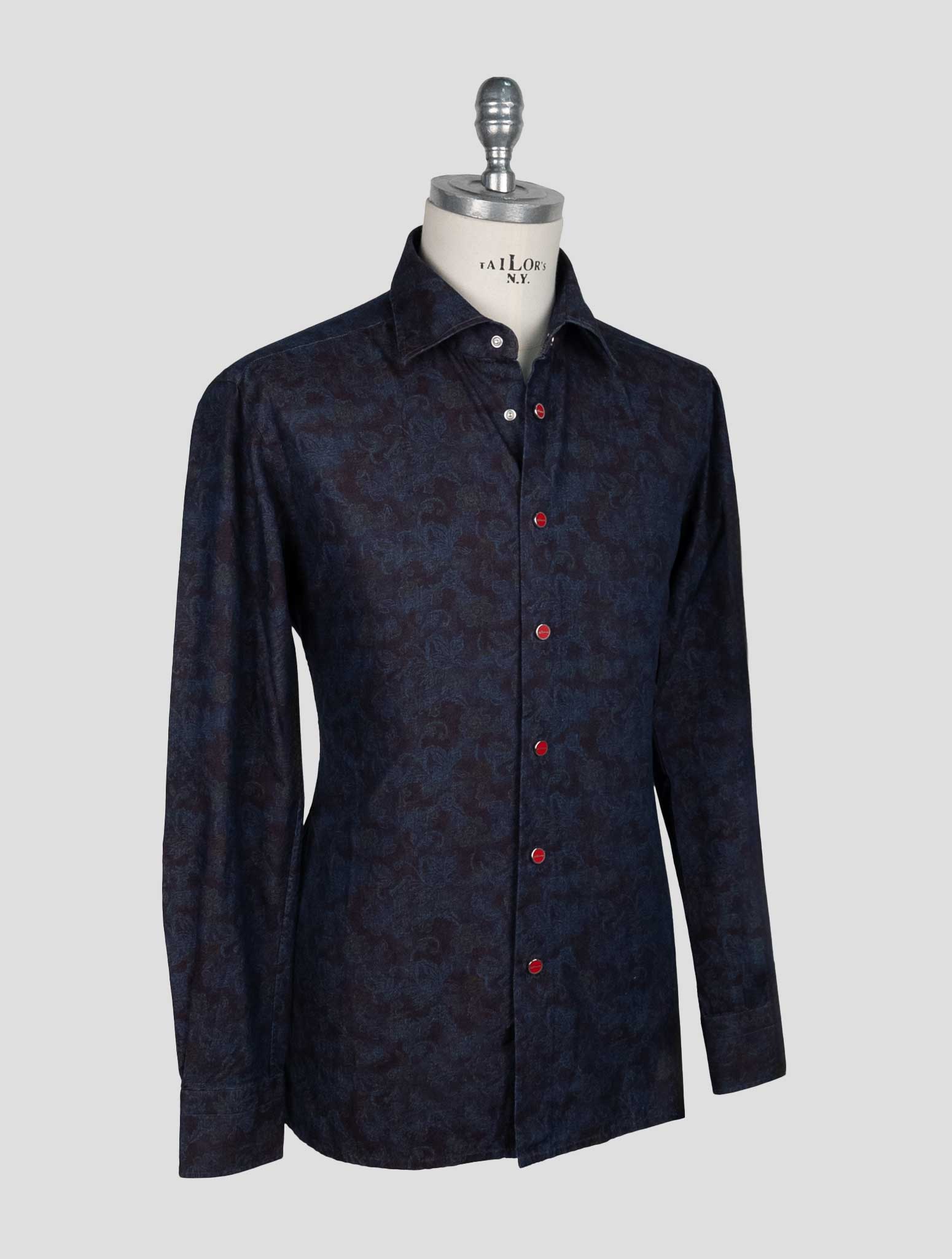 Kiton Blue Burgundy Cotton Shirt